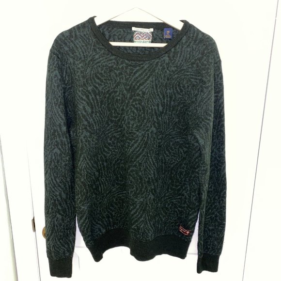 SCOTCH & SODA 100% Merino Wool Sweater XL L Dark Green Geometric Pattern - Picture 1 of 16